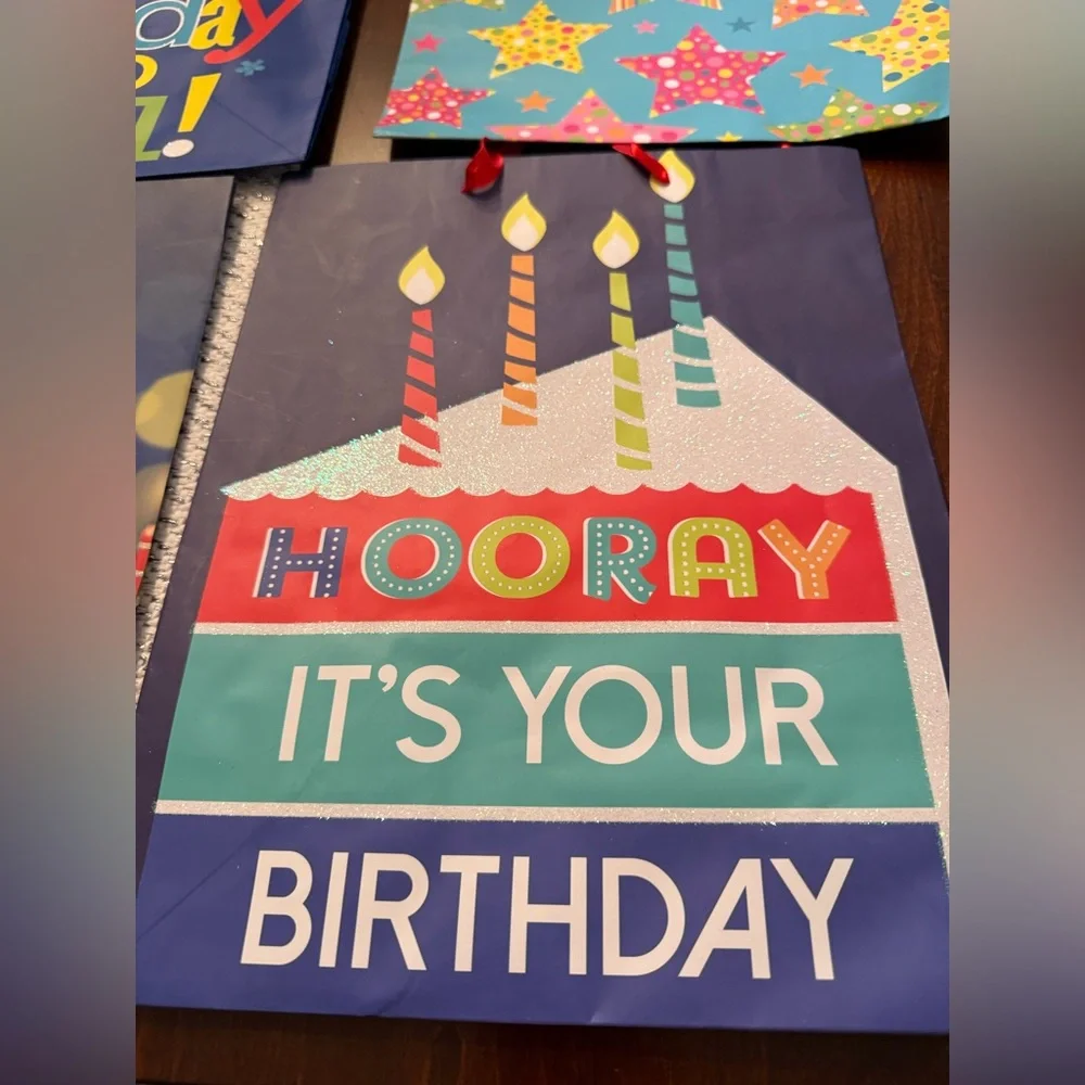 Set of 7 Colorful Birthday Gift Bags Set assorted colors, designs and sizes